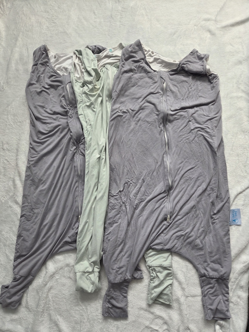 3X Blakey Baby Grey & Mint Sleep Sacks with Front Zipper and flip feet 3T/4T